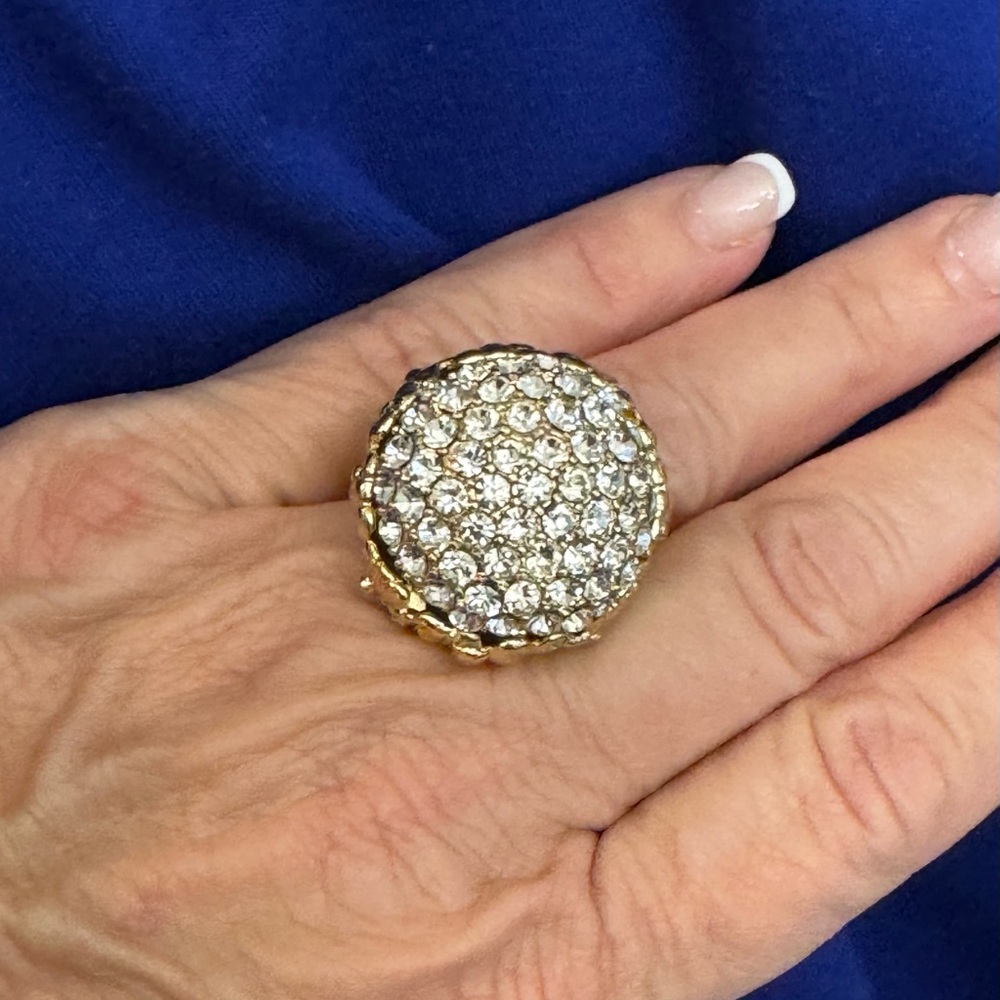 Fun Elegant Goldtone Dome Pavé Crystal Ring